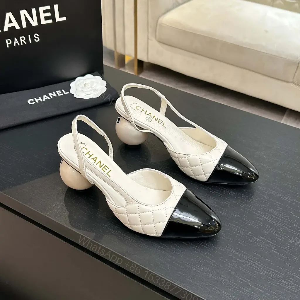 View 3 of Two-Tone Quilted Slingback Heel with Patent Toe Cap