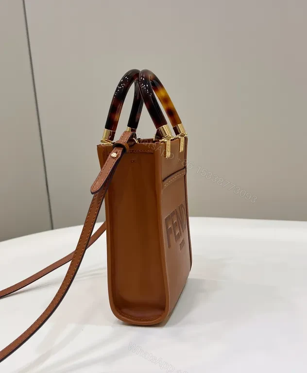 View 3 of Caramel Brown + Leather + Modern + Top-Handle Accent + Fendi Mini Bag