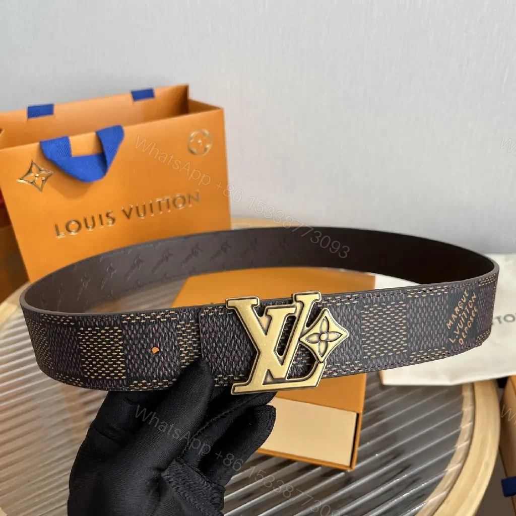 View 4 of Brown Damier Canvas Belt with LV Buckle - Wide Strap