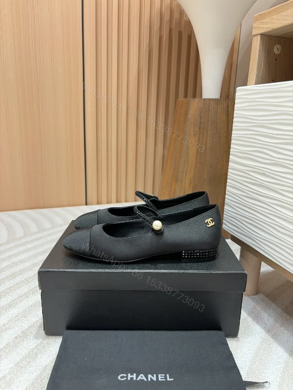 View 9 of Black Satin Flats with Pearl Accent – Refined Everyday Luxury
