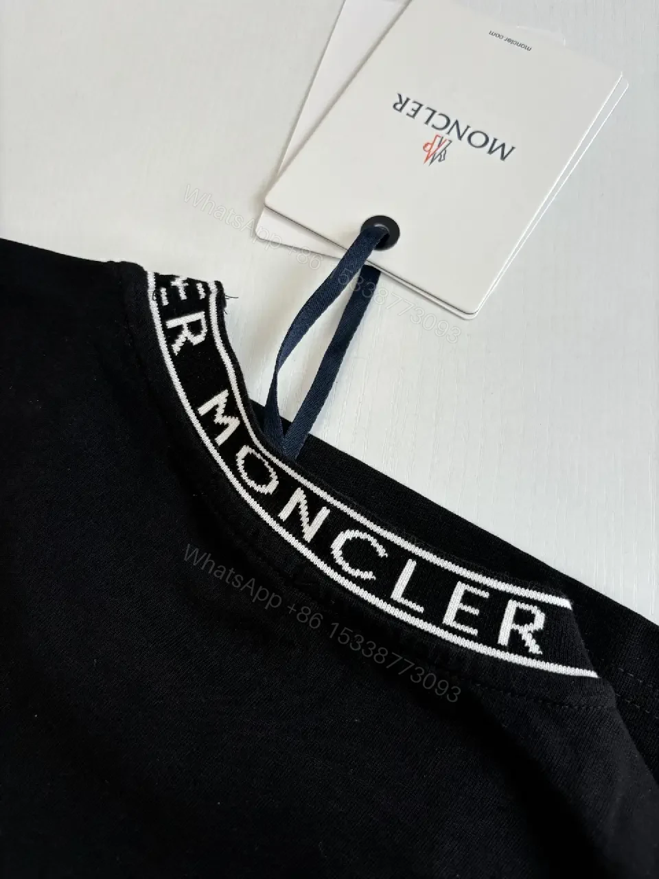 View 8 of Black Cotton Tee with Moncler Logo Collar