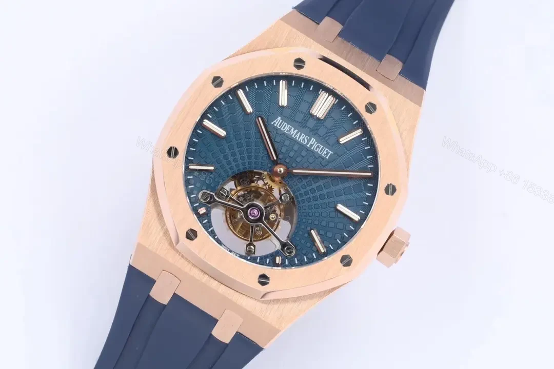 View 3 of V9 Factory Audemars Piguet Royal Oak Ultra-Thin Tourbillon – Rose Gold Case, Blue Dial, Rubber Strap