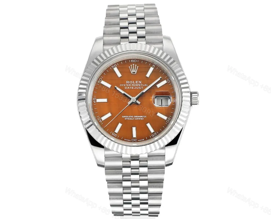 Clean Factory – Rolex Datejust 41 Orange Custom Dial – Rolex 41mm Custom Orange Dial Watch – Rolex Datejust 41 Custom Orange Dial — view 1