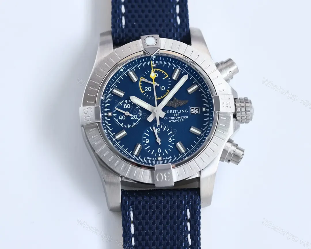 JF Factory Breitling Avenger Chronograph 43 – Blue Dial with Blue Fabric Strap — view 1