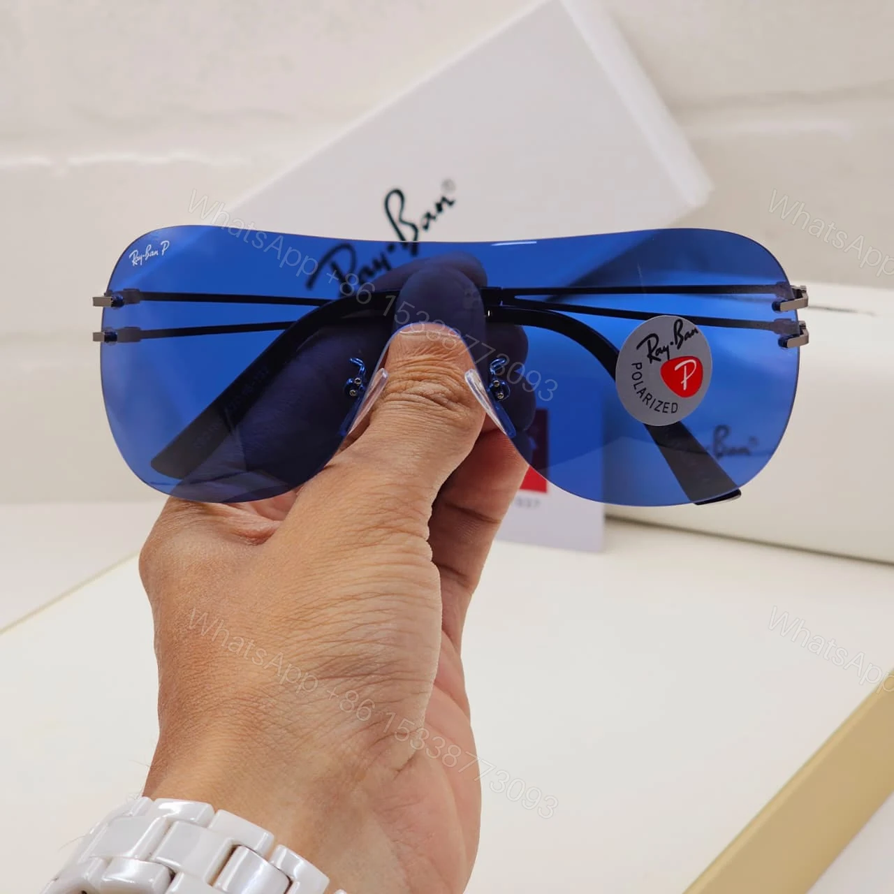 View 2 of Ray-Ban Shield Blue Polarized Sunglasses Black Frame