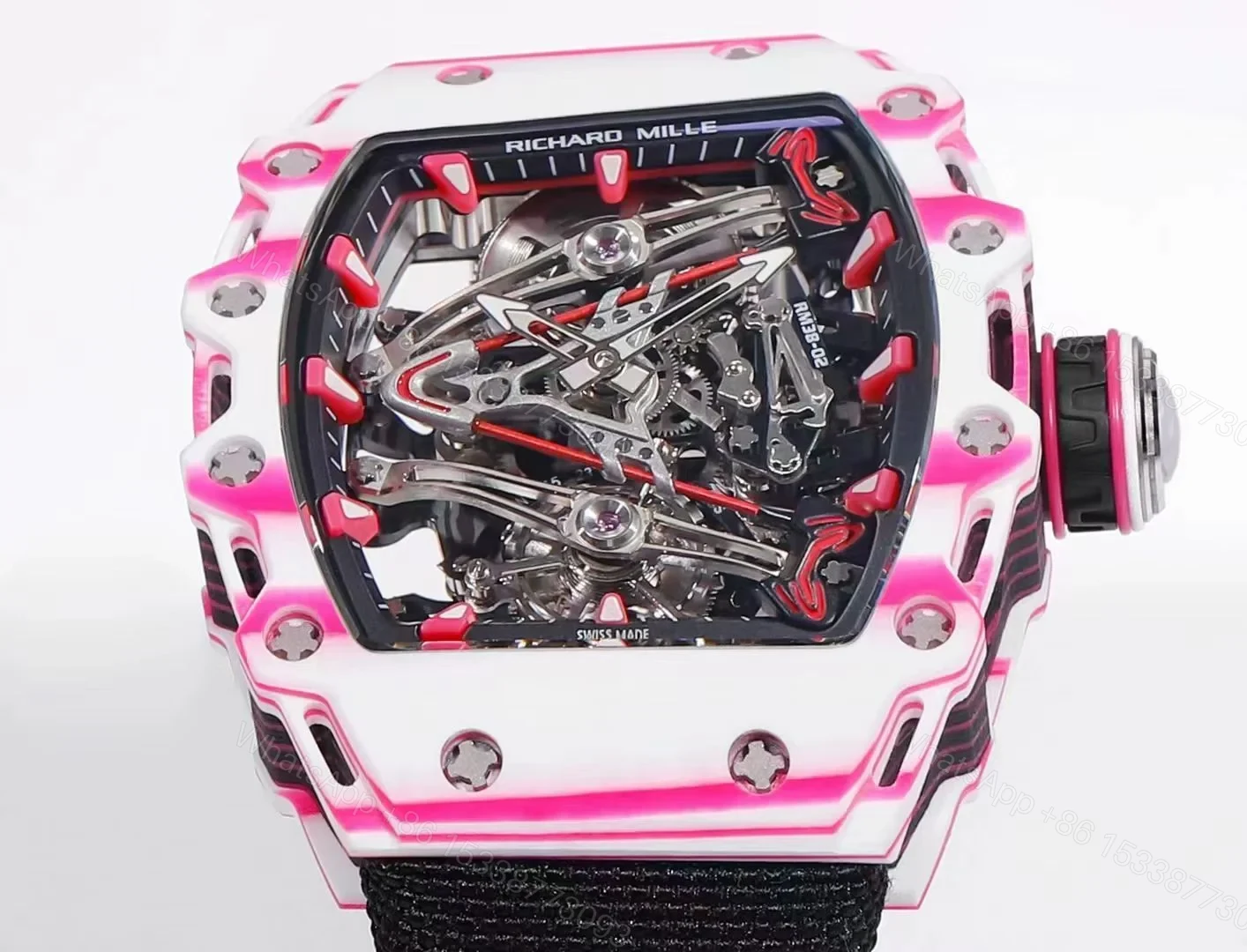 View 2 of Richard Mille RM38-02 Tourbillon Bubba Watson Watch Quartz Carbon Fiber Skeleton Dial 10000G Shock Resistant Manual Winding Movement RM38-02-BW-QCF-T100