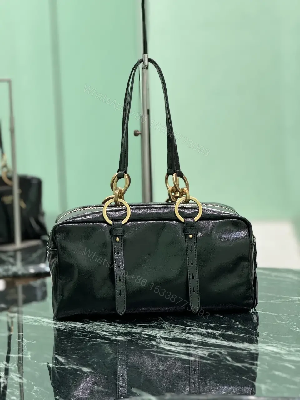 View 8 of Gloss Black Luxury Handbag: Structured, Practical Chic Bag
