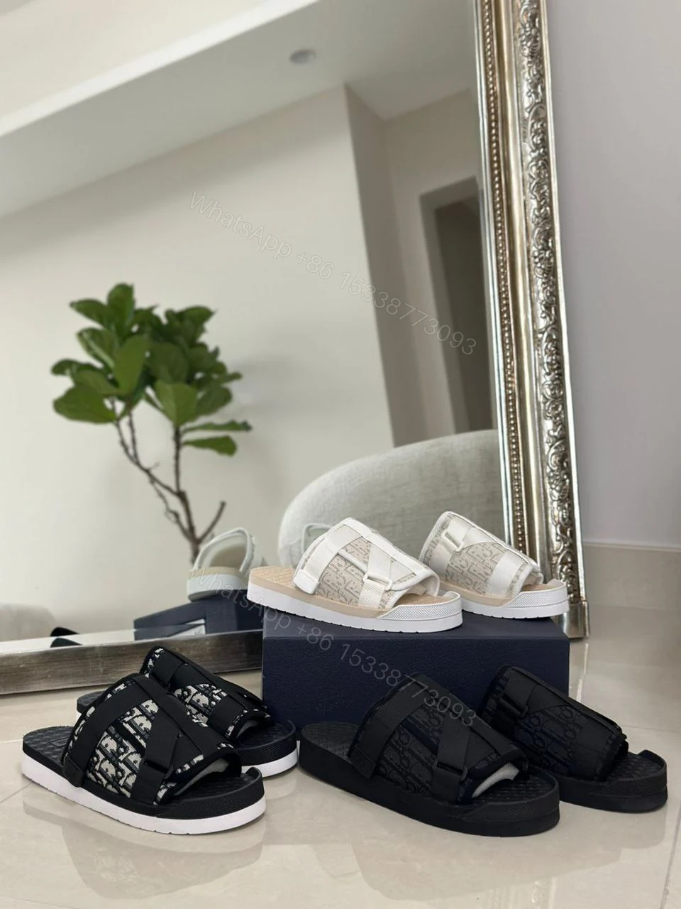 View 5 of Dior Navy Oblique Canvas Alpha Slide Flats