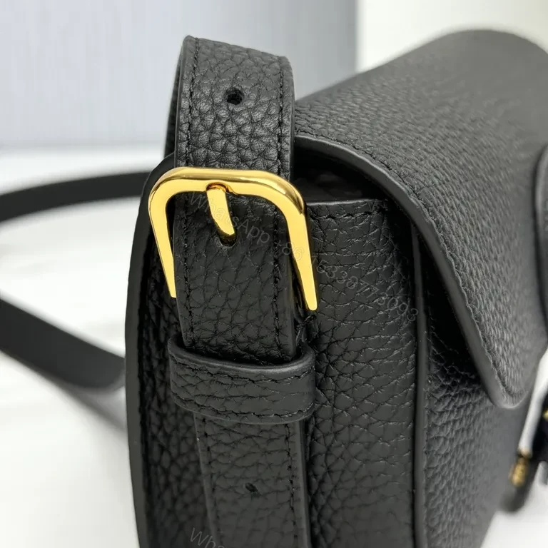 View 2 of Compact Black Leather Crossbody with Gold CD Closure