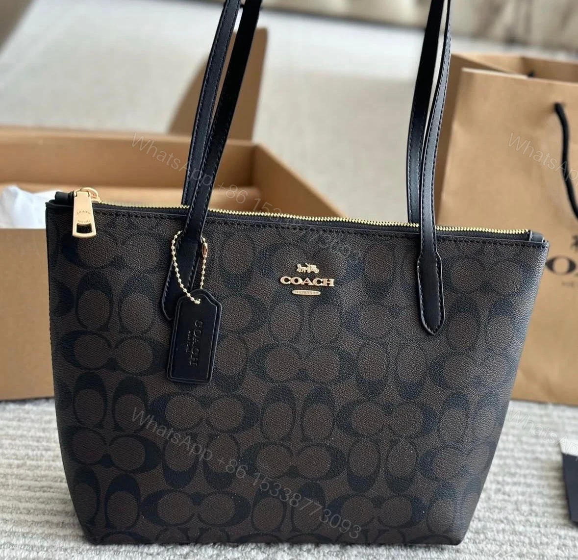 View 11 of Coach Signature City Top Zip Tote Bag First Copy | Premium Replica Designer Handbag