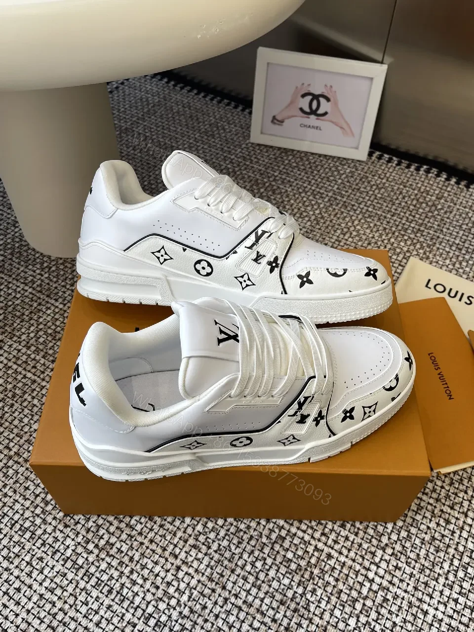 View 9 of Pattern-Statement White Leather High-Tops with LV Detailing
