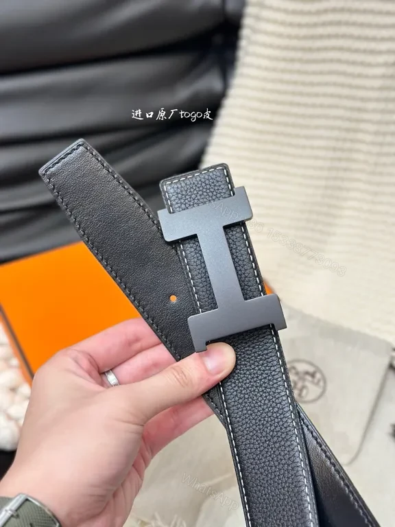 View 2 of Bold Leather Belt â€” 38mm Reversible, Constance Buckle, Full-Grain Leather