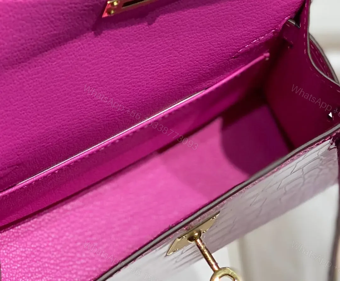 View 6 of HN MINI IN DEEP MAGENTA CROCODILE SKIN GOLD HARDWARE