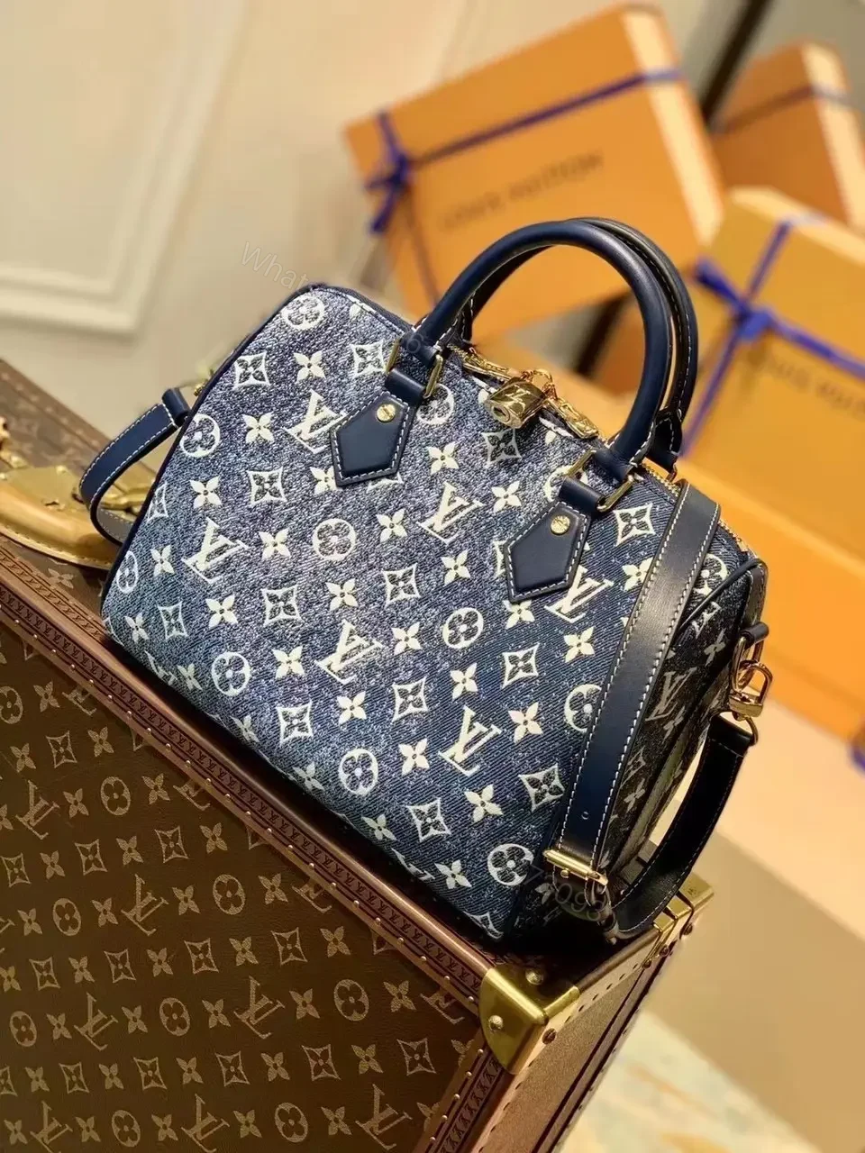 View 5 of Louis Vuitton Blue Monogram Denim Jacquard Speedy 25