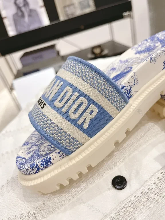 View 3 of Blue Toile Luxury Slides: Dior-Style, Cushioned Comfort Sandals