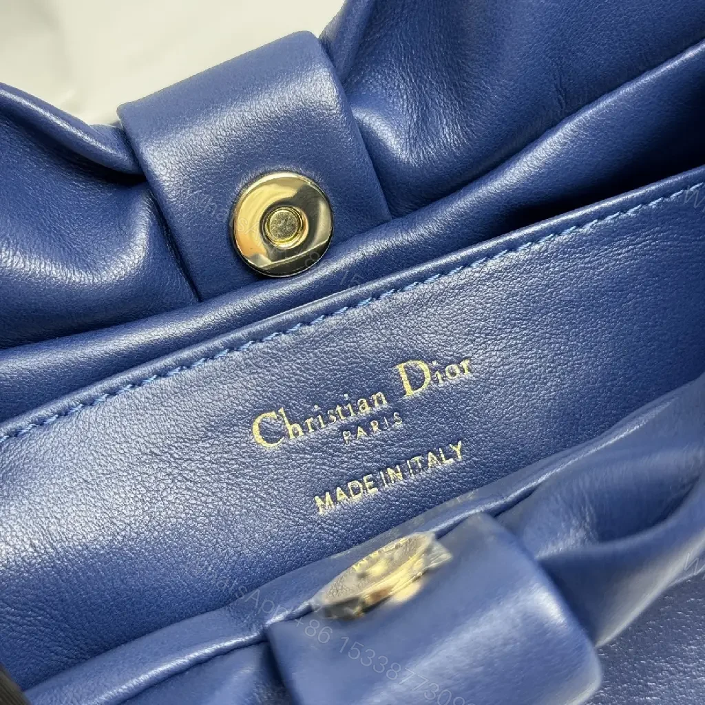 View 4 of Elegant Navy Textured Bag with Bowed Chain - Luxury Everyday Tote