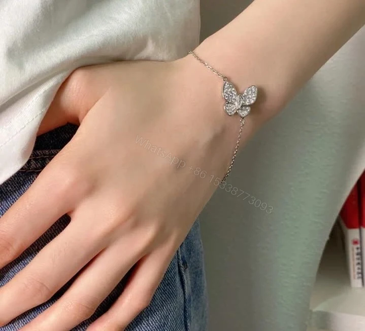 View 6 of Van Cleef Arpels Replica Two Butterfly Pendant Necklace in White Gold