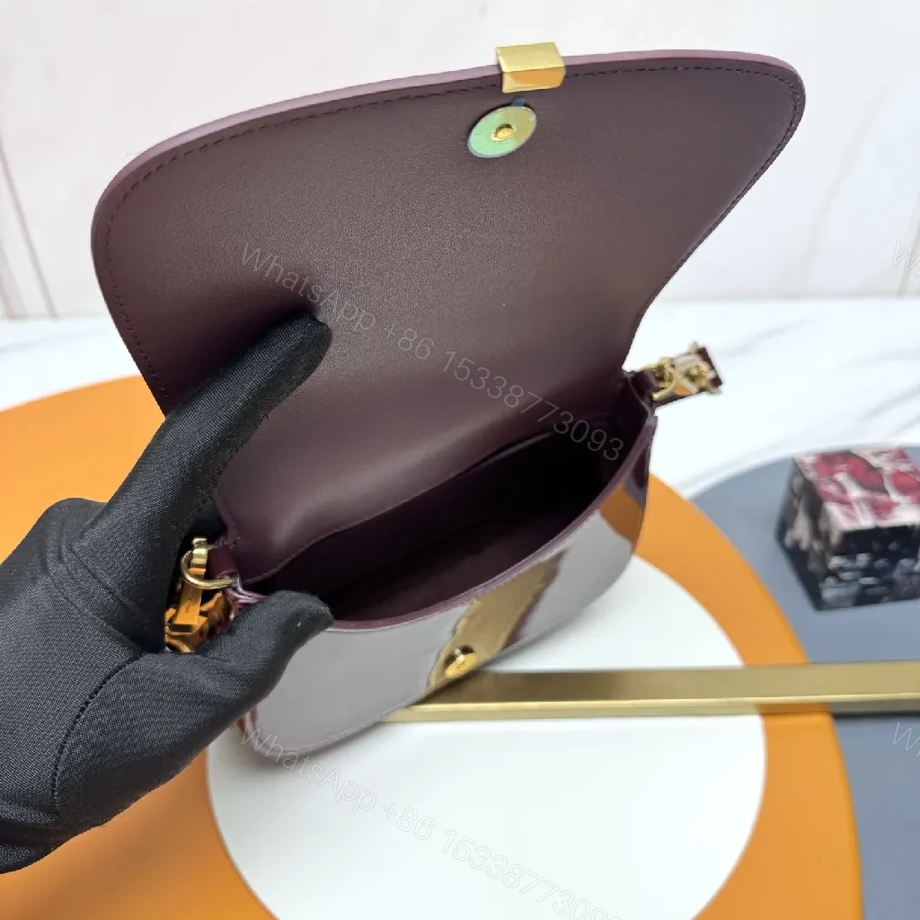 View 3 of Glossy Burgundy Velvet-Patent Mini Bag with Gold Hardware