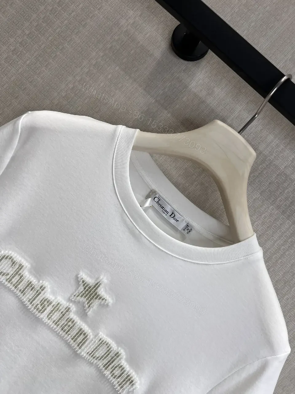 View 2 of Premium White Tee with Subtle Couture Embroidery