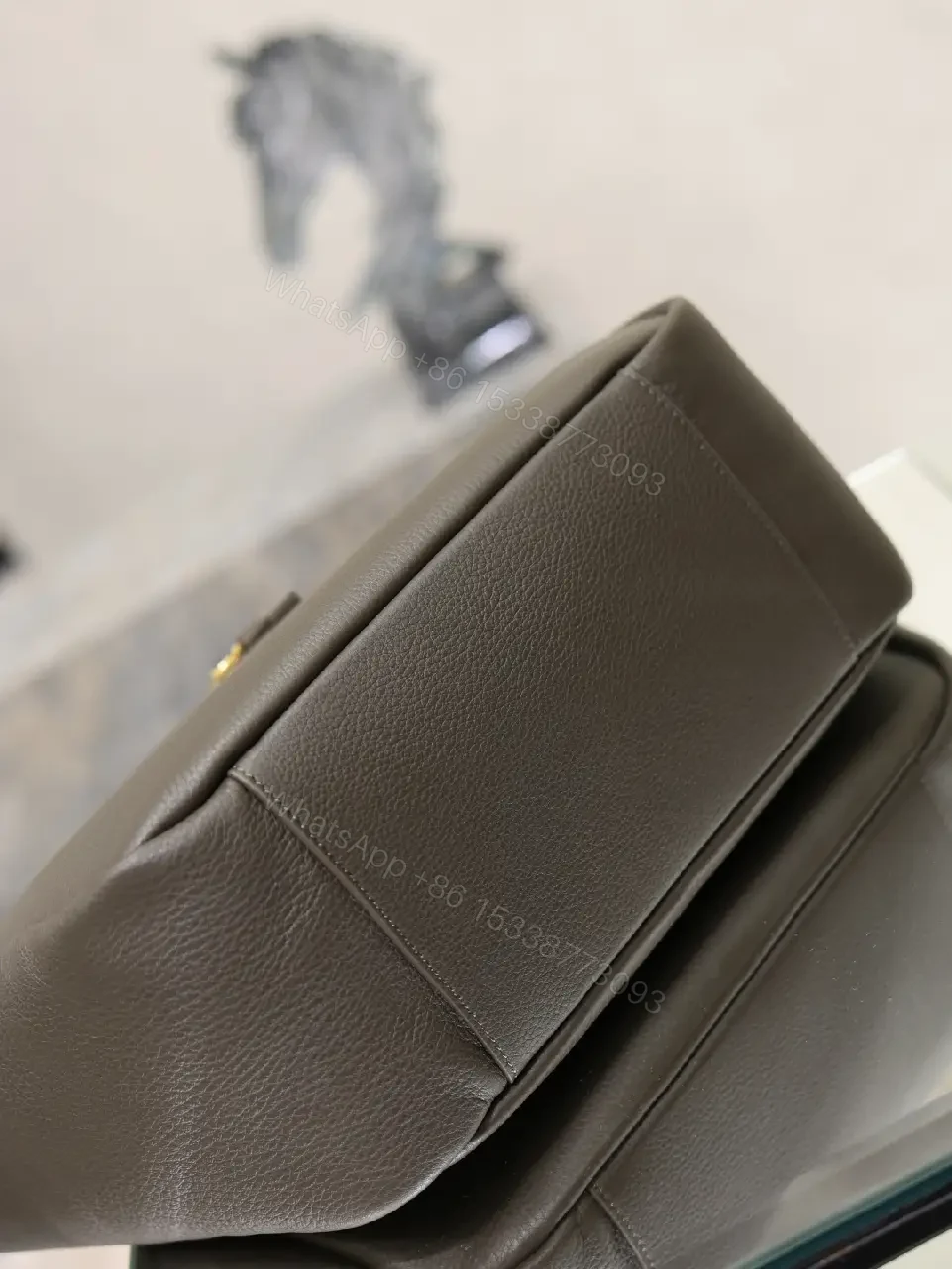 View 9 of Dark Brown/Black Pebbled Leather Tote with Gold YSL Charm