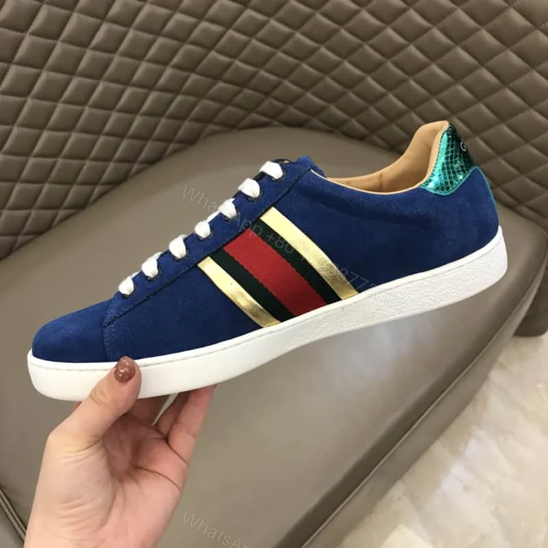 View 8 of GUCCI ACE SNEAKER VELVET BLUE METALLIC STRIPE – GC40