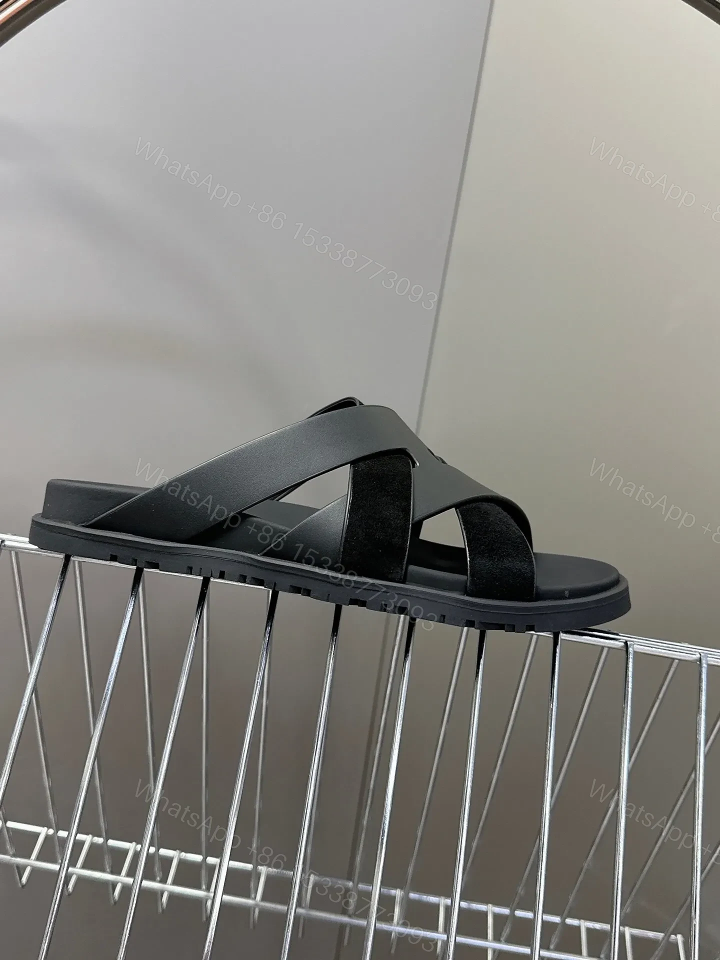 View 6 of Hermes Women Black Leather Suede Sandals
