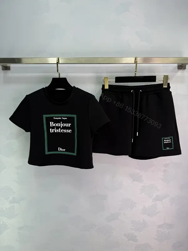 Black Cotton Tee Shorts Set, Casual Dior Label — view 1