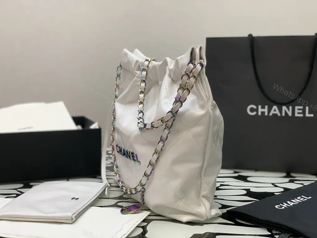 View 7 of Chanel-Inspired Quilted Bag with Color-Chain Accent Tote