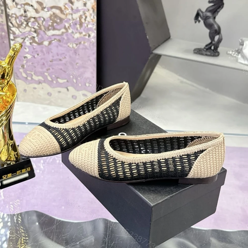 View 4 of Chanel Ballet Flats Raffia Black And Beige G46352 B19806 NAFBB