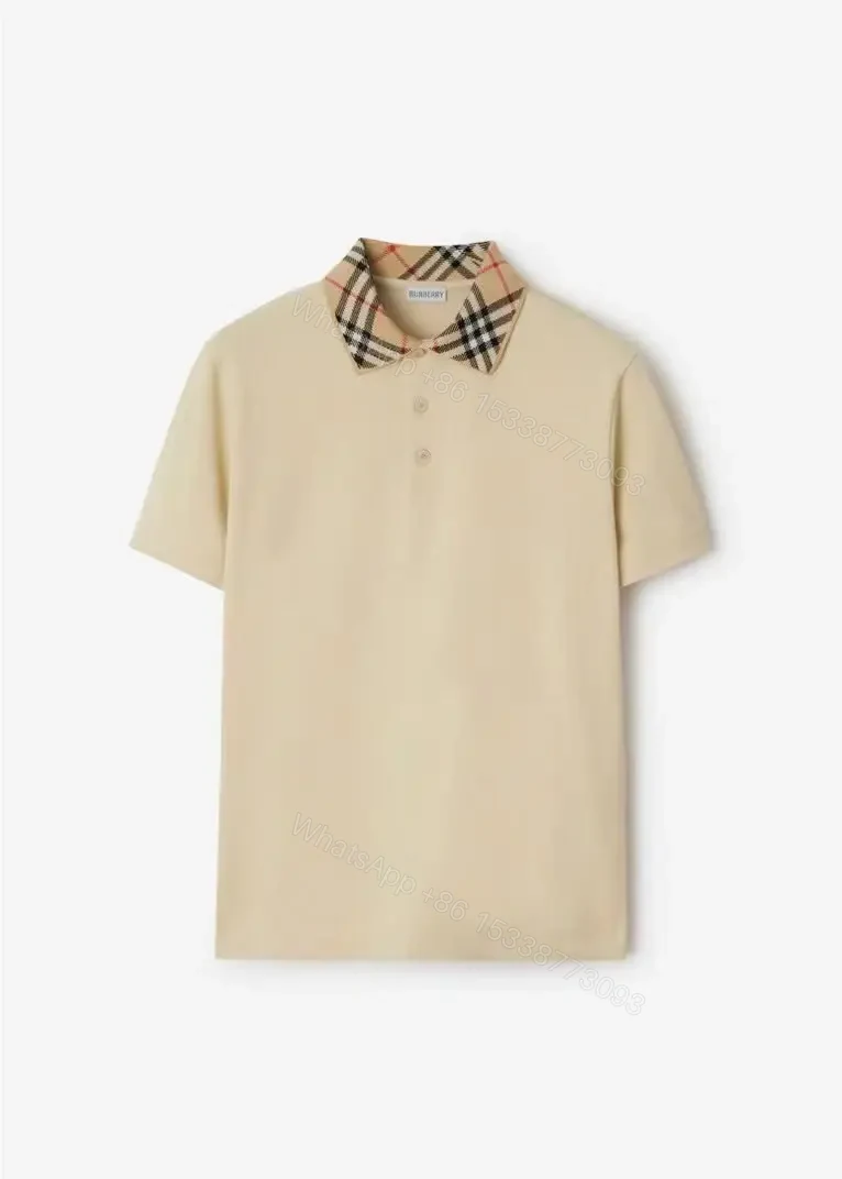 View 3 of Beige Polo Shirt + Cotton Knit + Minimalist + Signature Check Collar + Polo Shirt