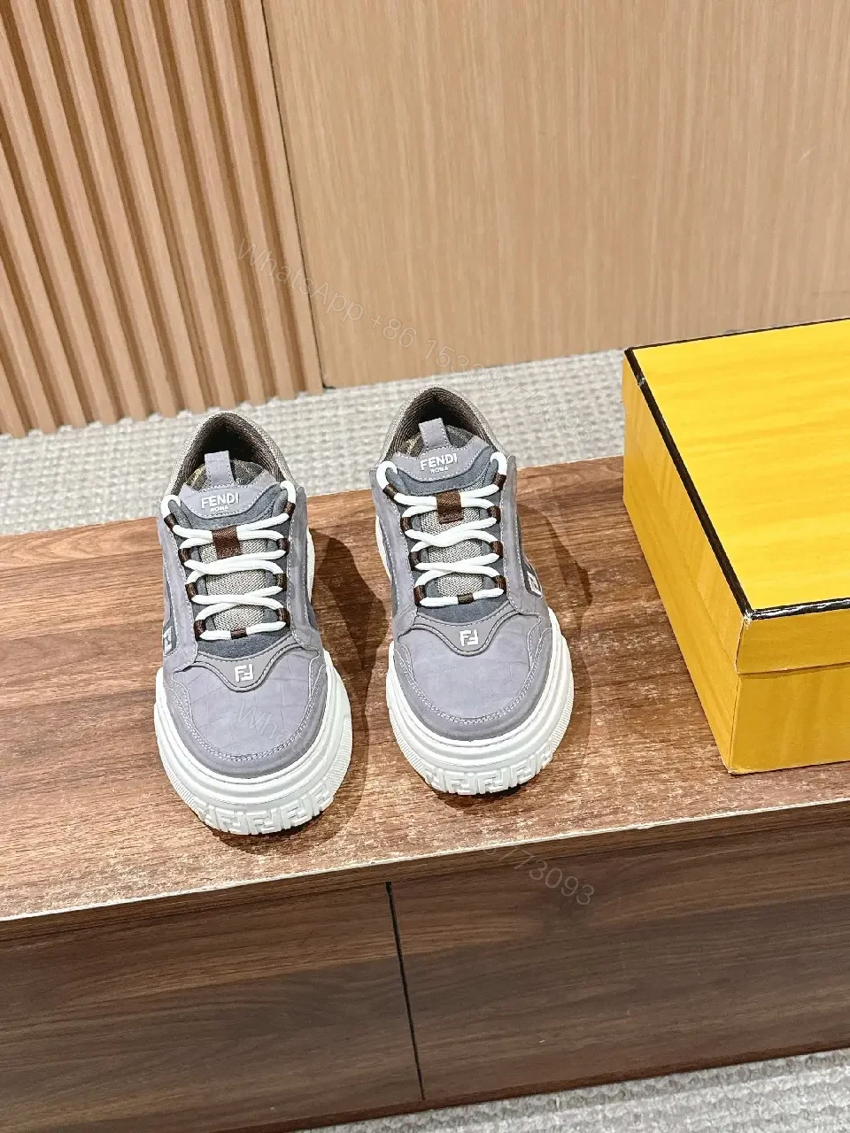 View 9 of Gray LeatherMesh Shoes Chunky Style Cushioned Sole Sneaker