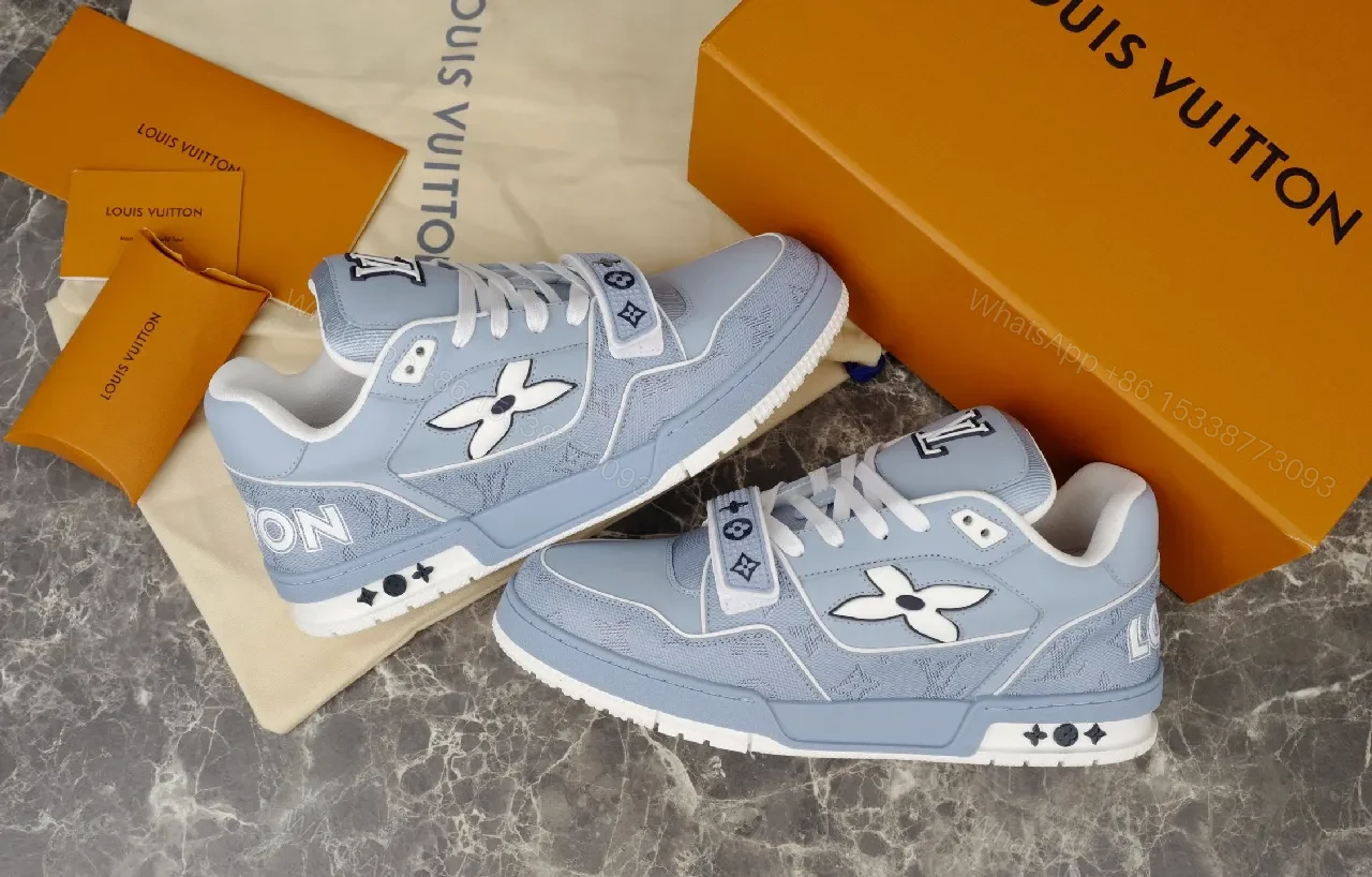 View 5 of Soft Blue Leather High-Top Sneaker with Luxe Details
