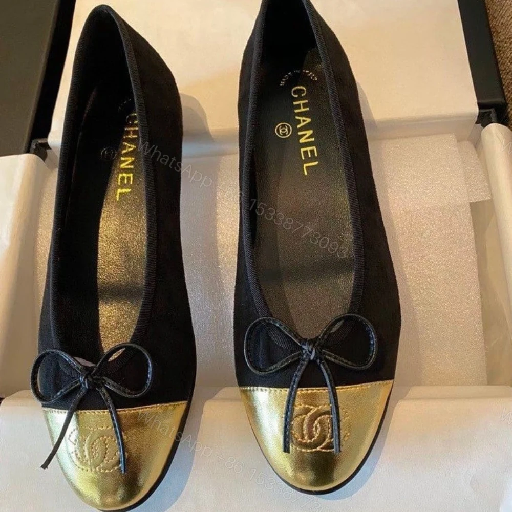 View 4 of Chanel Cap Toe Ballet Flats Black Gold
