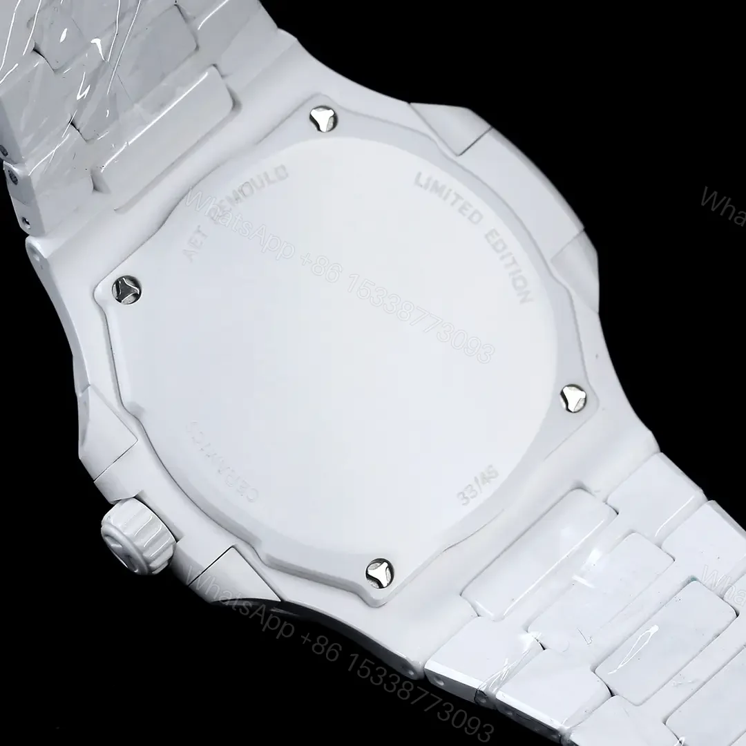 View 8 of Patek Philippe Green Yellow Nautilus Watch White Ceramic Bracelet Ultimate 40MM PP-NAU-GRN-YEL-WCER40