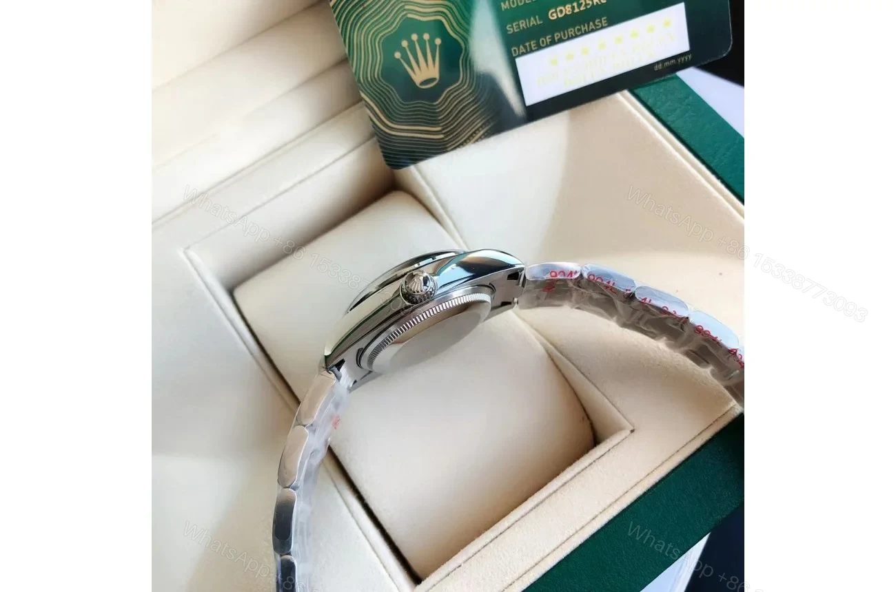 View 8 of Replica Rolex Oyster Perpetual SS/SS Green/Stk 31/41 mm