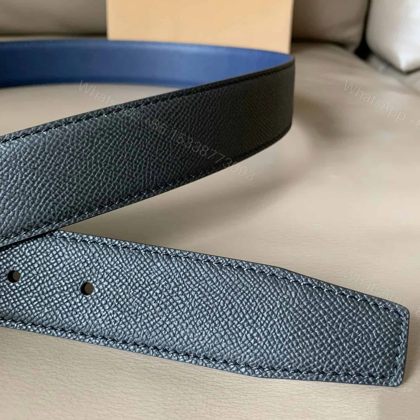 View 4 of BURBERRY REVERSIBLE LONDON CHECK AND LEATHER BELT DARK CHARCOALBLACK – B29