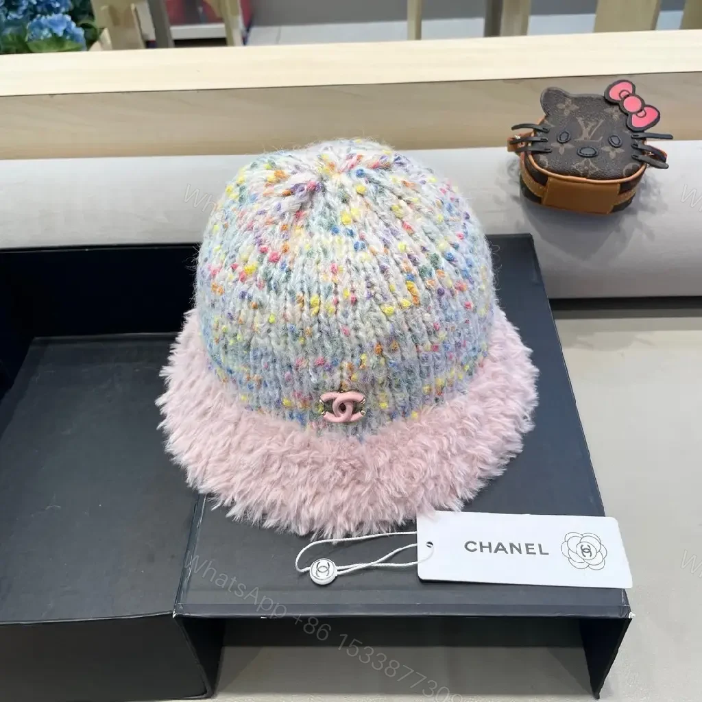 View 3 of Knit Beanie with Plush Fur Cuff—Speckled Luxury Flair