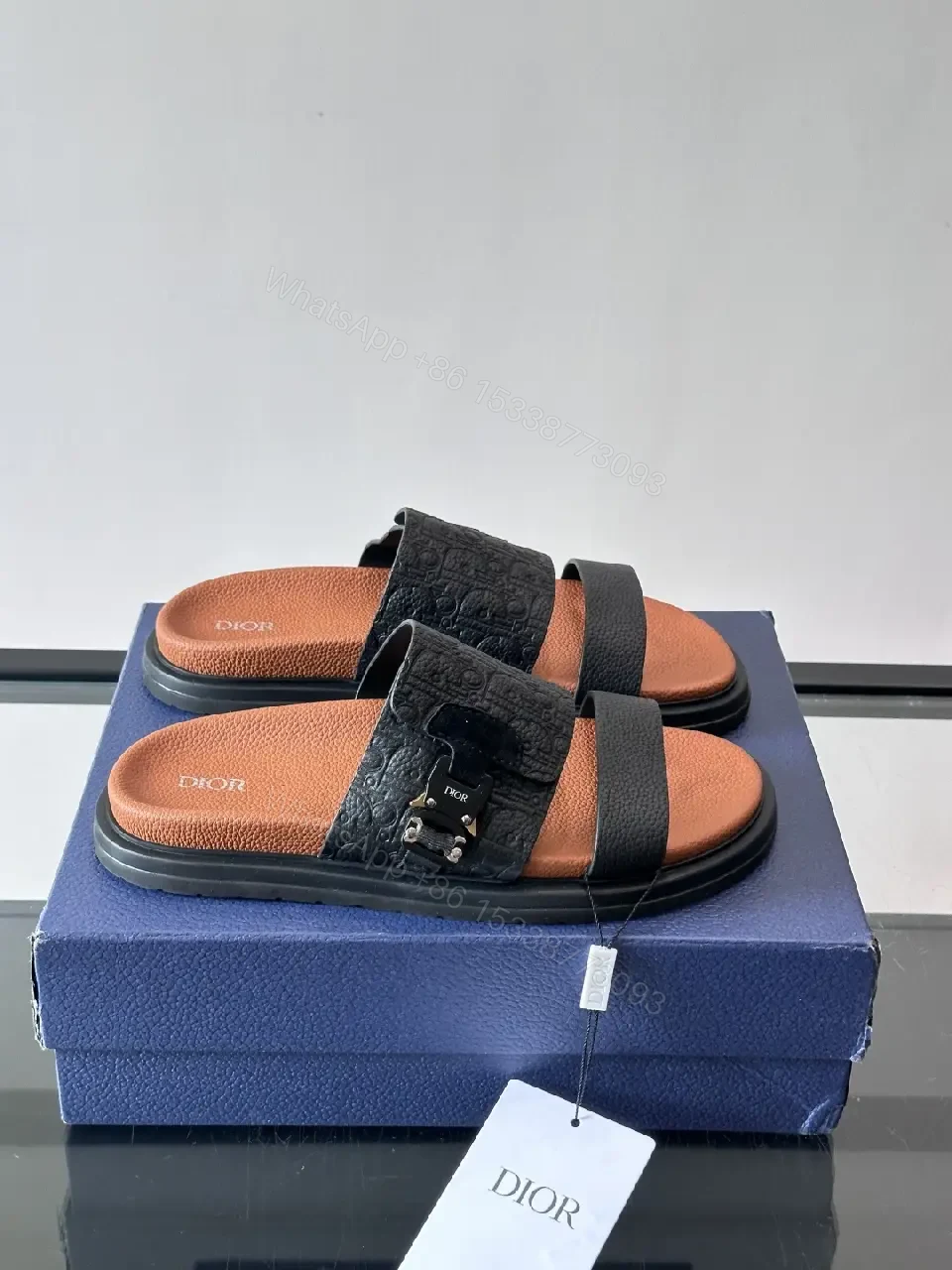 View 5 of Black Leather Dior Sandals Casual Comfort Slide