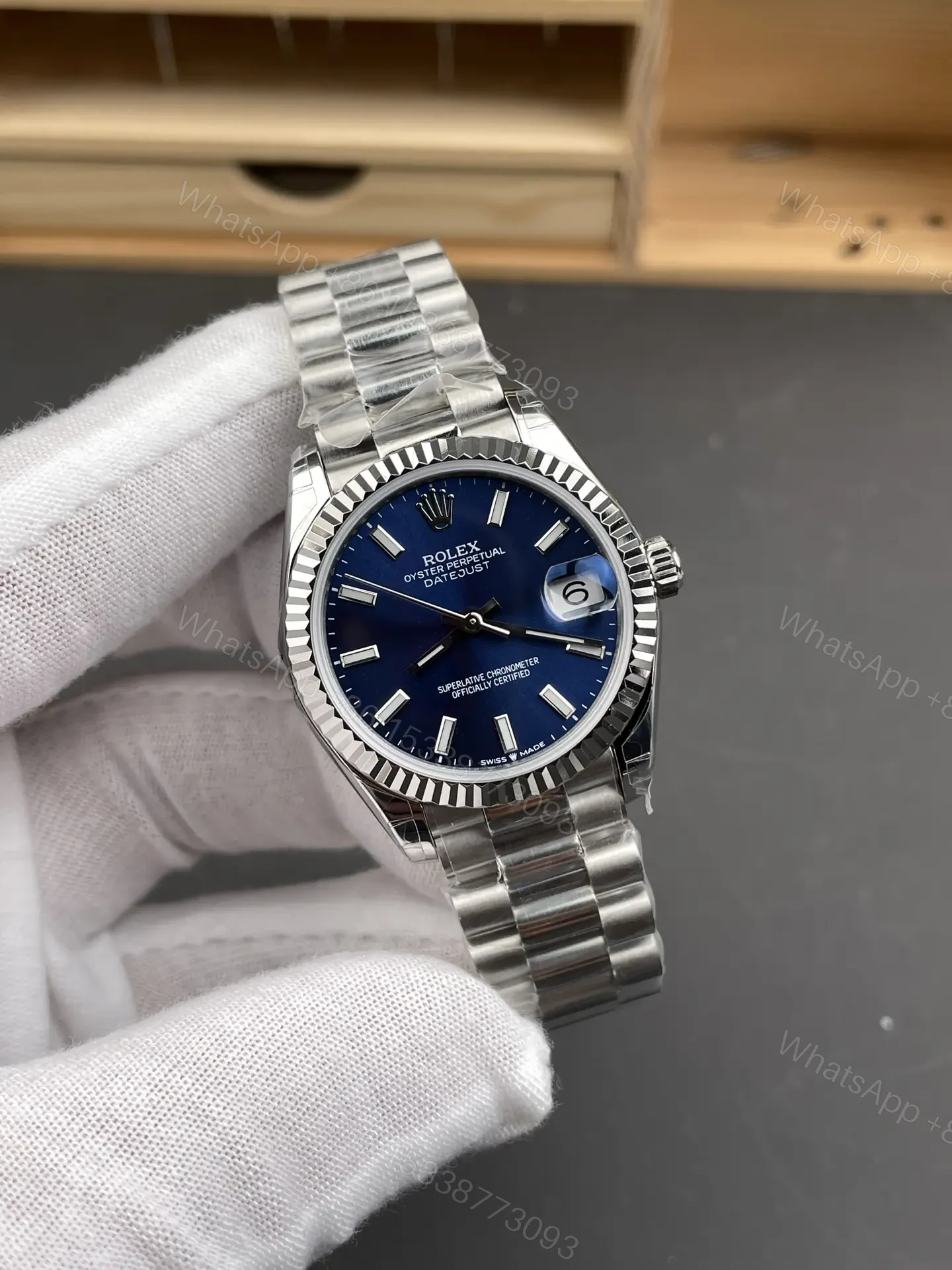 View 2 of Rolex Datejust 31 White Gold Fluted President Blue 178279-0041