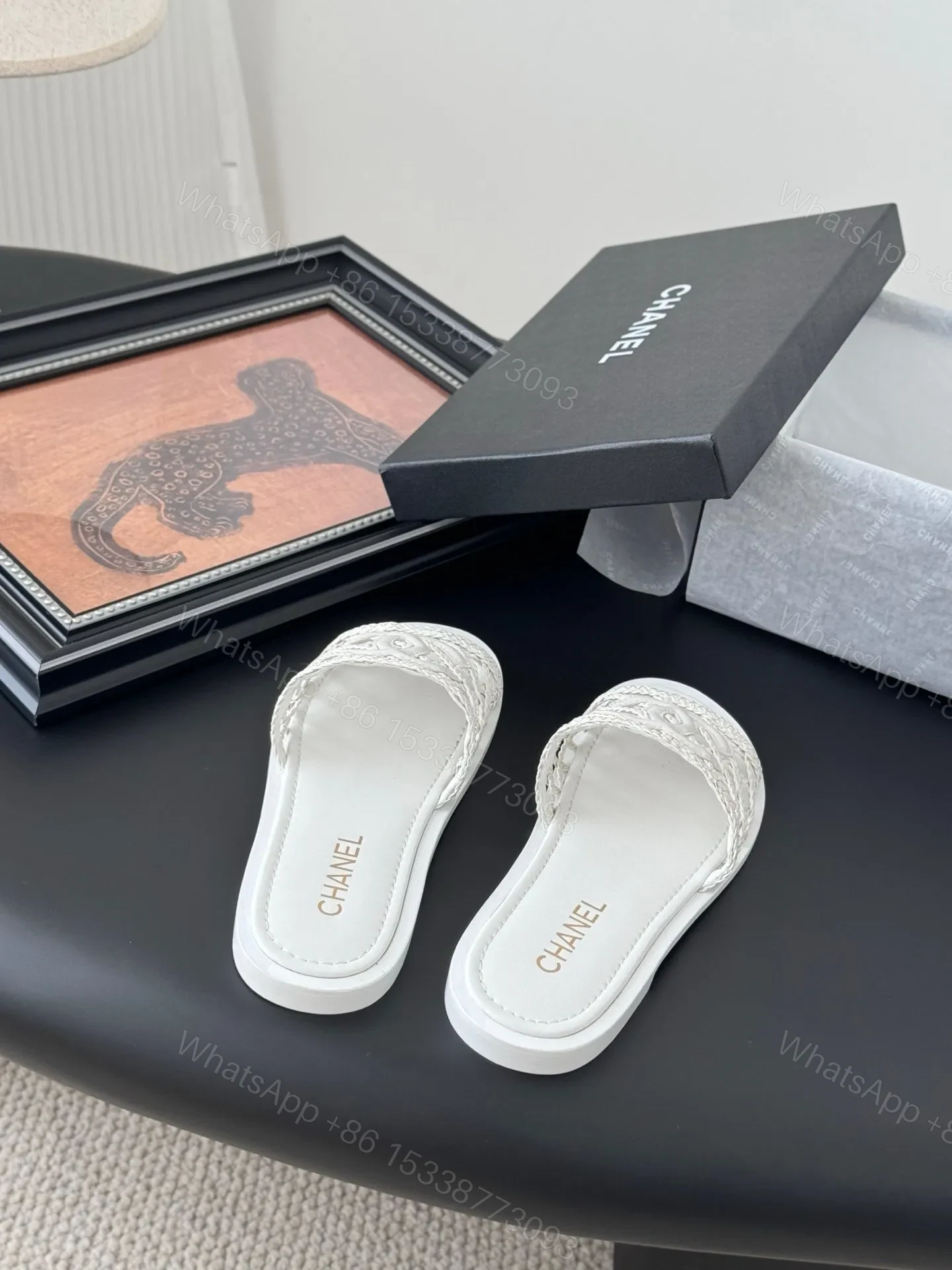 View 6 of Chanel Women White Woven Leather Slides