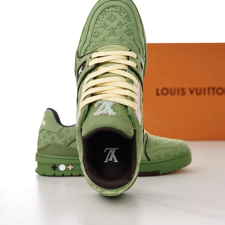 View 7 of Green Leather LV-Detail Sneaker: All-Day Comfort