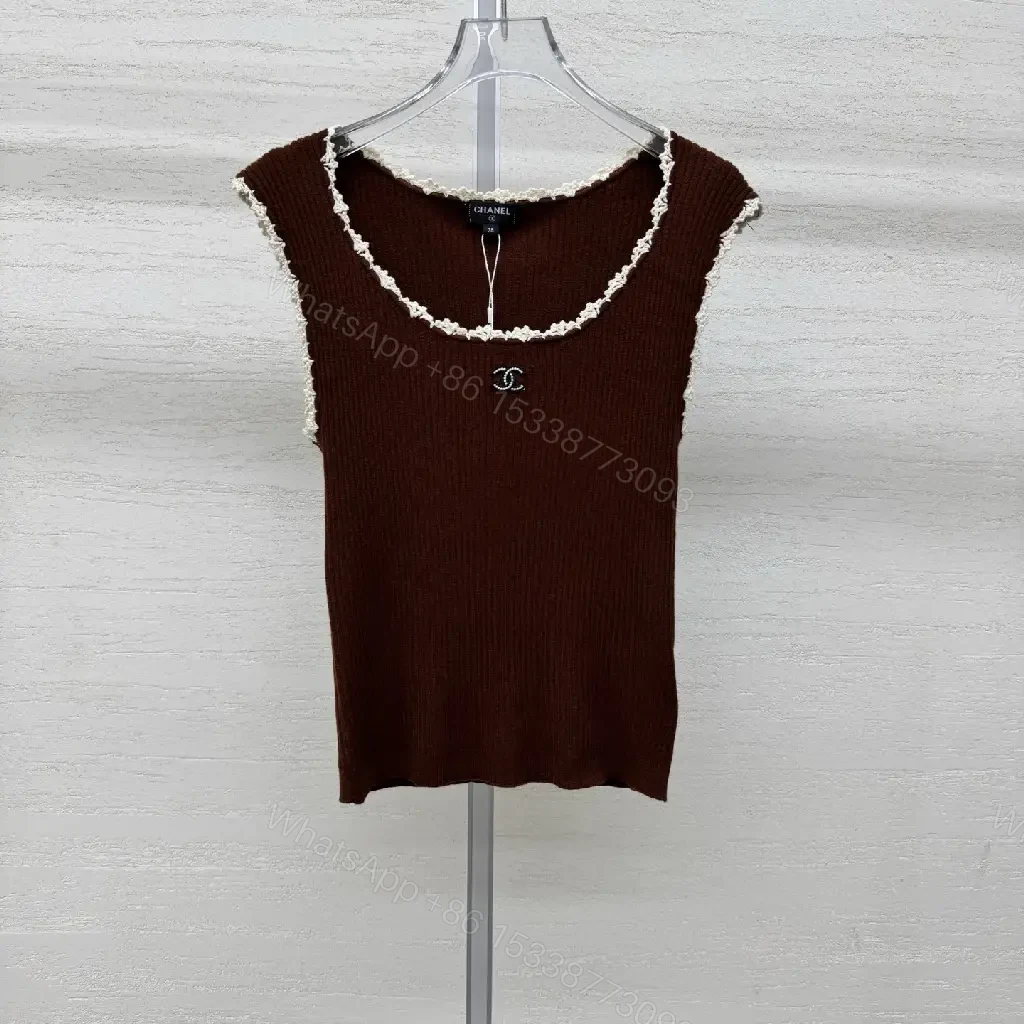 View 3 of Burgundy Knit Tank with Crochet Edge Pop