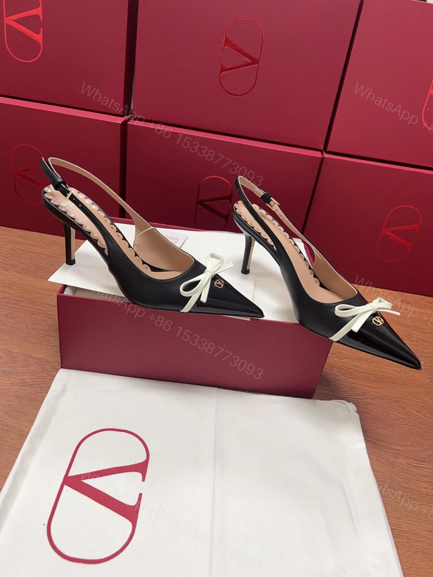 View 5 of Valentino Women Black Patent Leather Bow Slingback Pumps