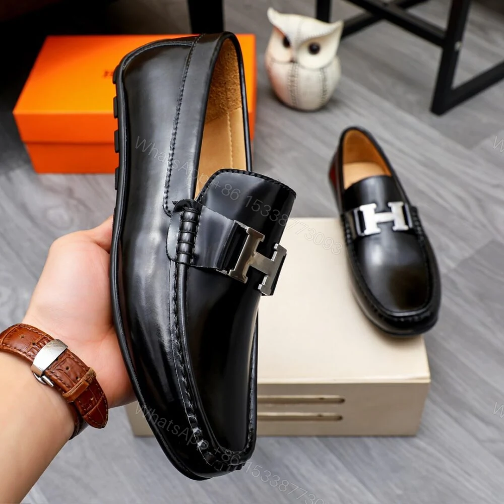 View 4 of Hermes Men’S Loafer Moccasin Polish With H Silver In Black