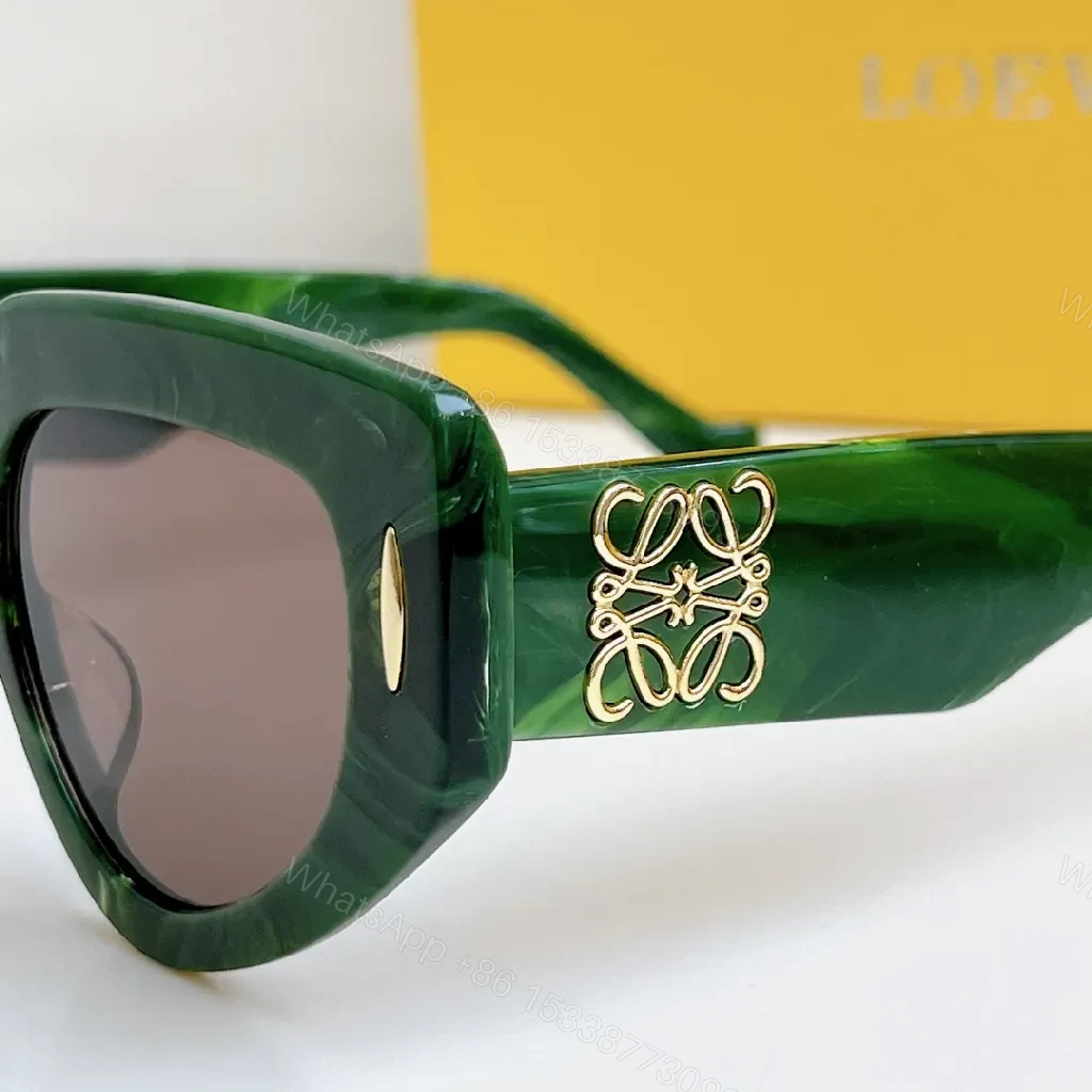 View 8 of Green Marble Acetate Sunglasses, Oversized Cat-Eye, Gold Accents