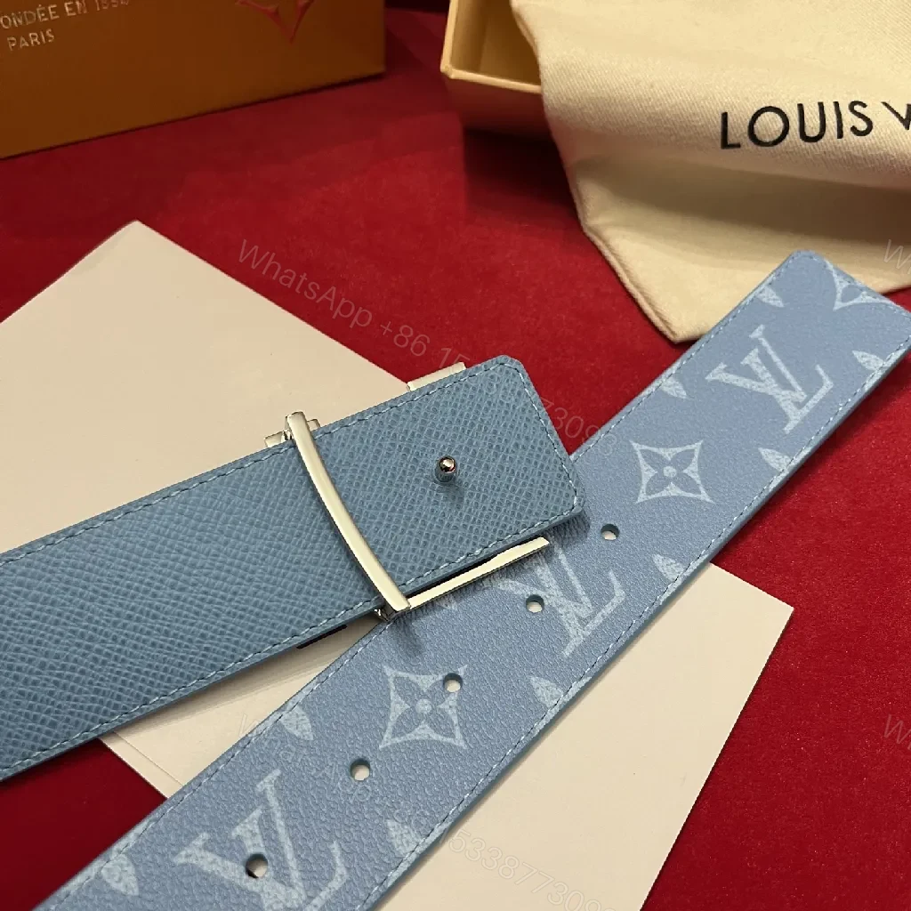 View 8 of Light-Blue Monogram Belt: Structured Luxury Everyday Elevation