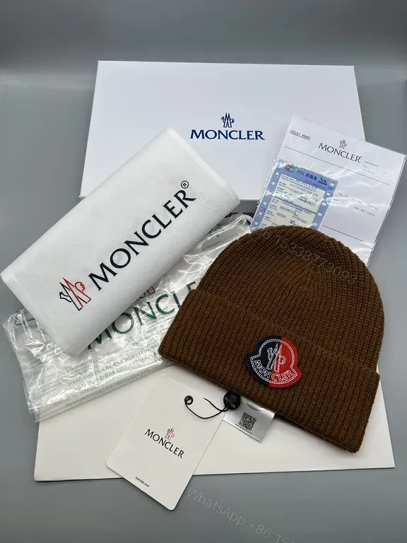 View 8 of Red Knit Beanie with Moncler Patch - Premium Wool Blend Knit Beanie