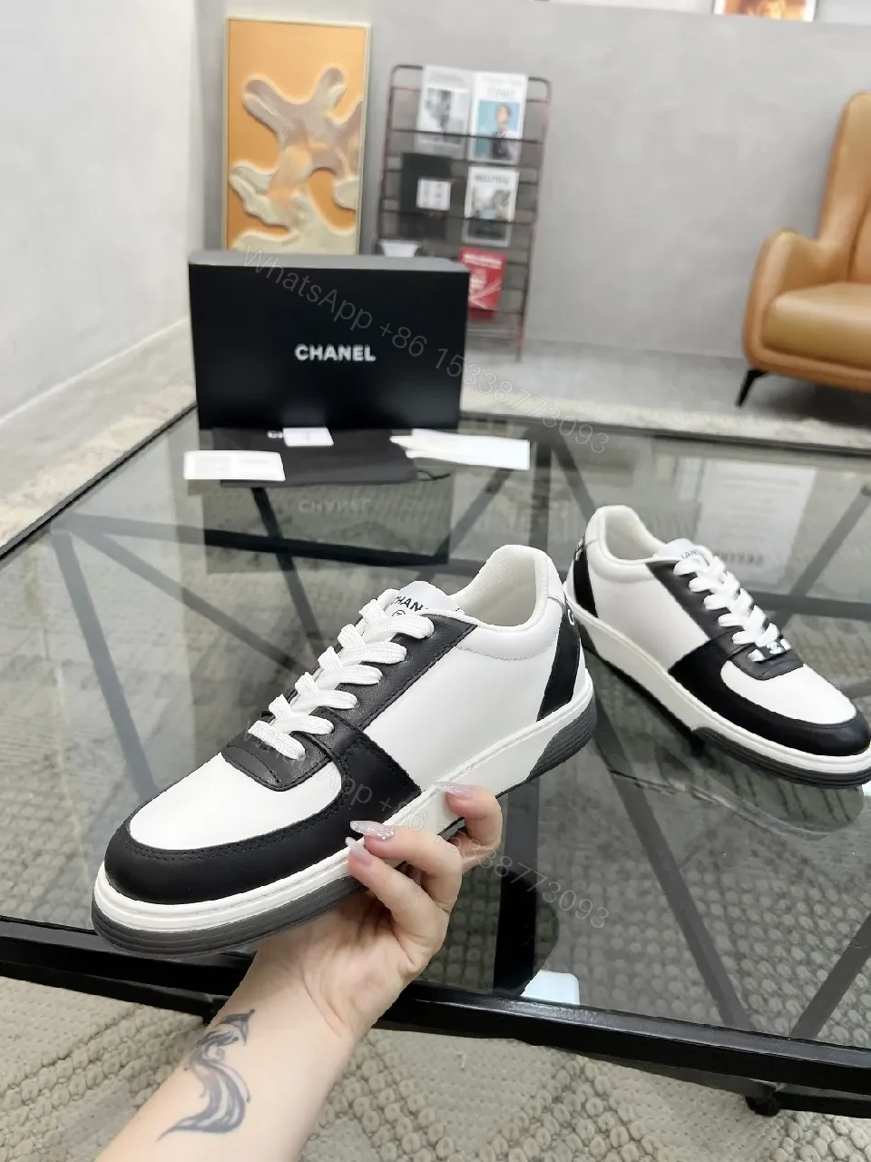 View 2 of Monochrome Leather High-Top Sneaker with Contrast Detailing