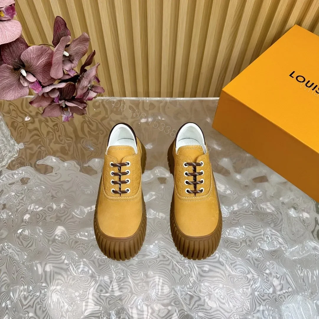LV Women Mustard Suede Lace-Up Sneakers — view 1