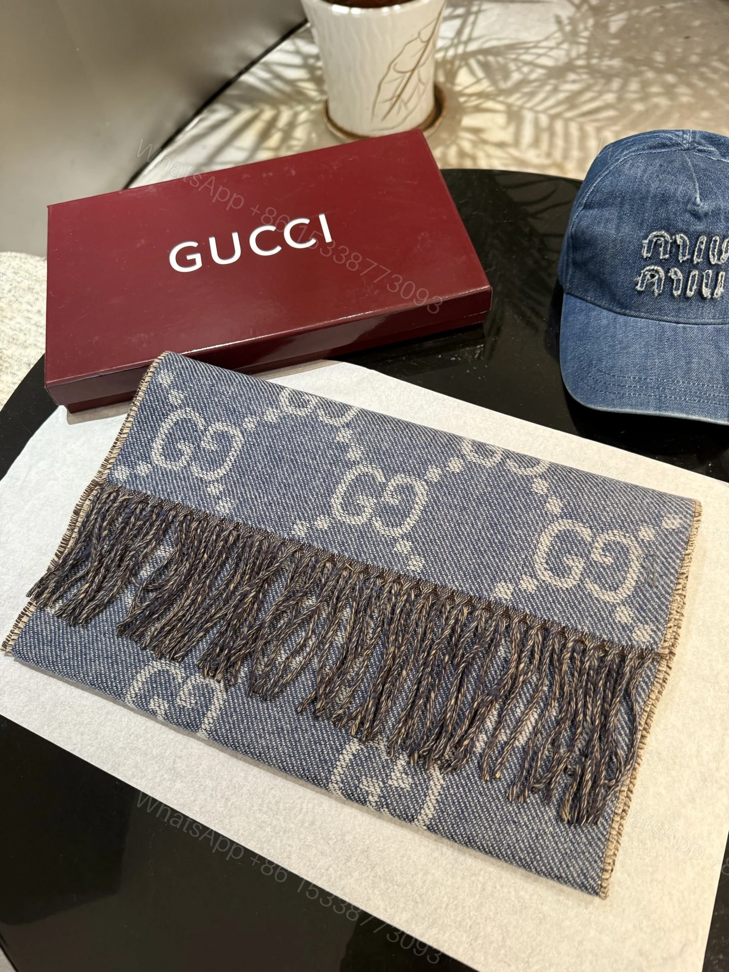 Gucci 原單深藍GG厚針織圍巾|復古時尚風格推薦 — view 1